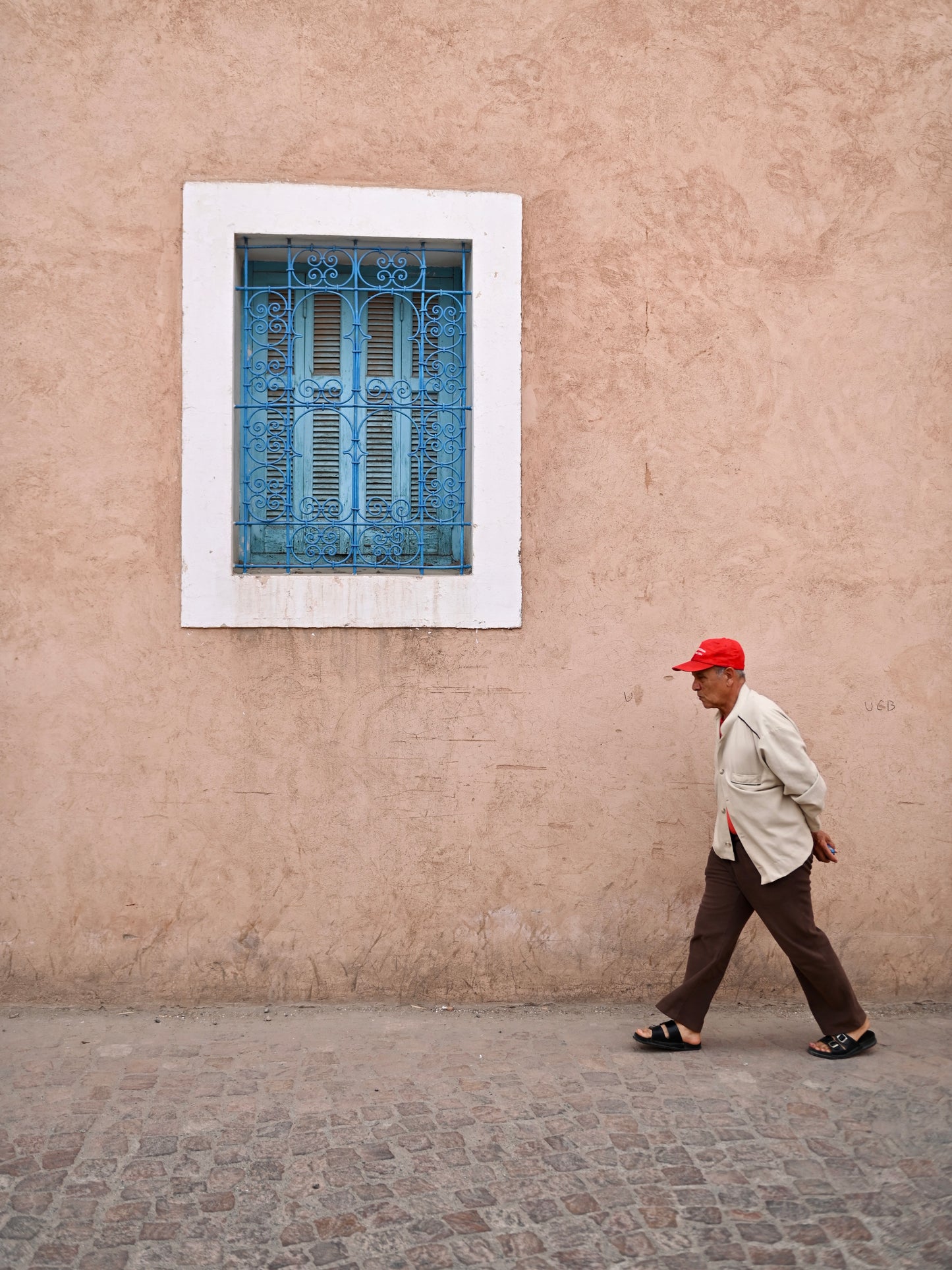 Red cap walking